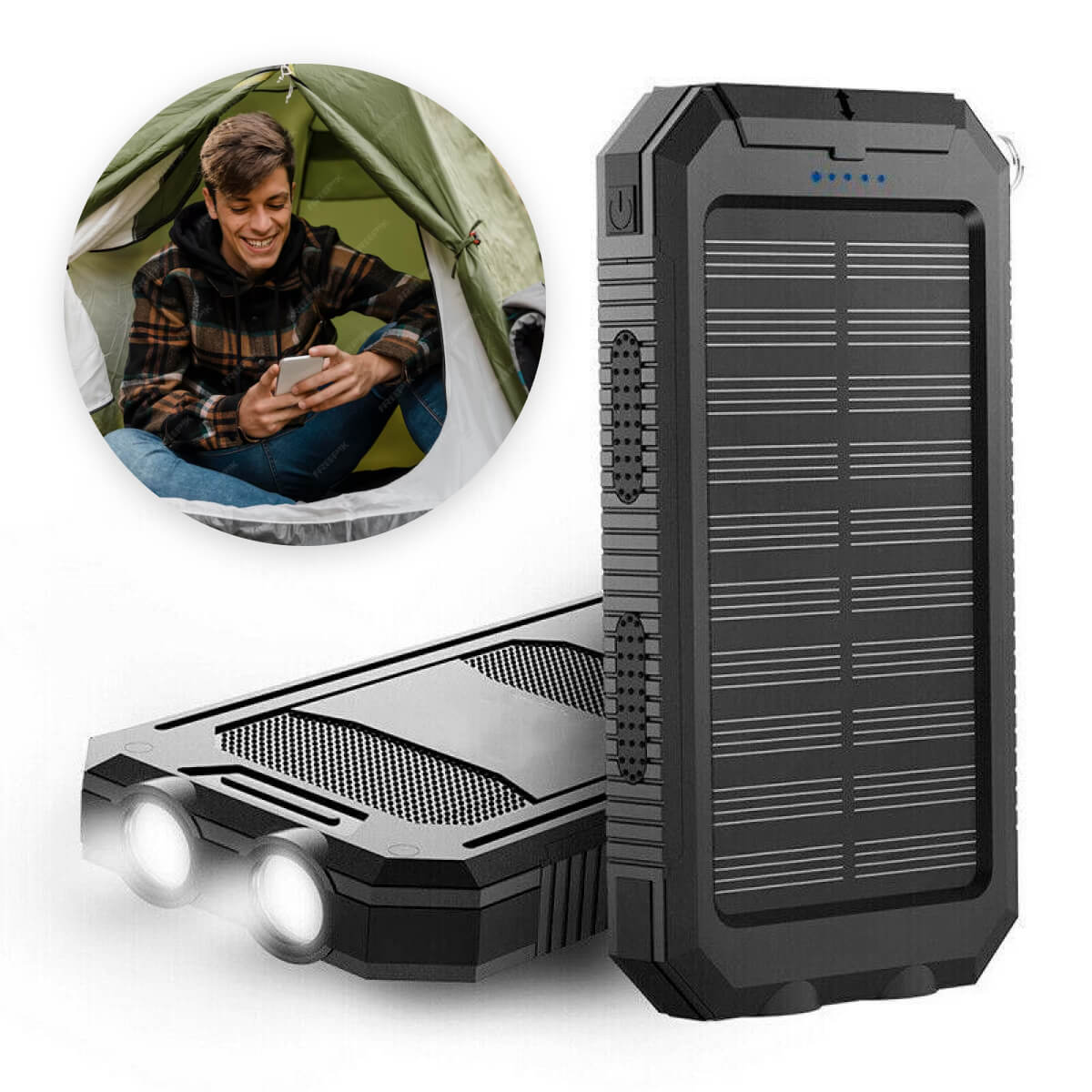 20000mAh Waterproof Solar Power Bank - Portable External Charger