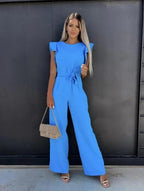 Women's Casual Butterfly Sleeve Jumpsuit | with Tie Belt