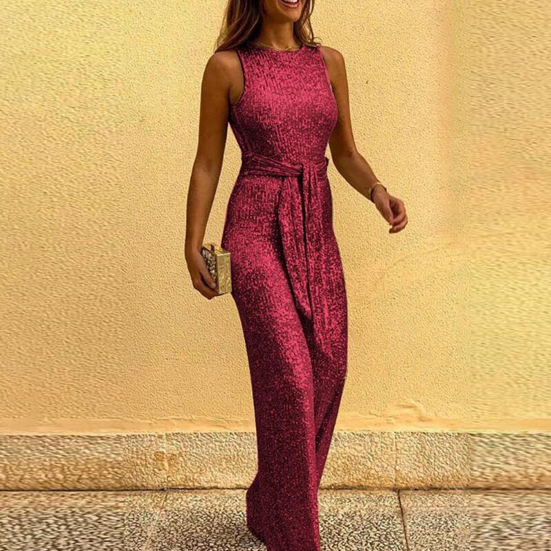 Women's Party Sleeveless Jumpsuit | with Tie Belt